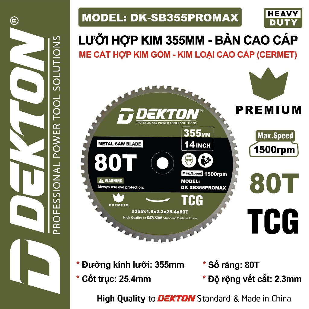 Lưỡi Cắt Dekton DK-SB355PRO / DK-SB355PROMAX Cao Cấp - Cắt Nhôm, Gỗ, Sắt Hợp Kim