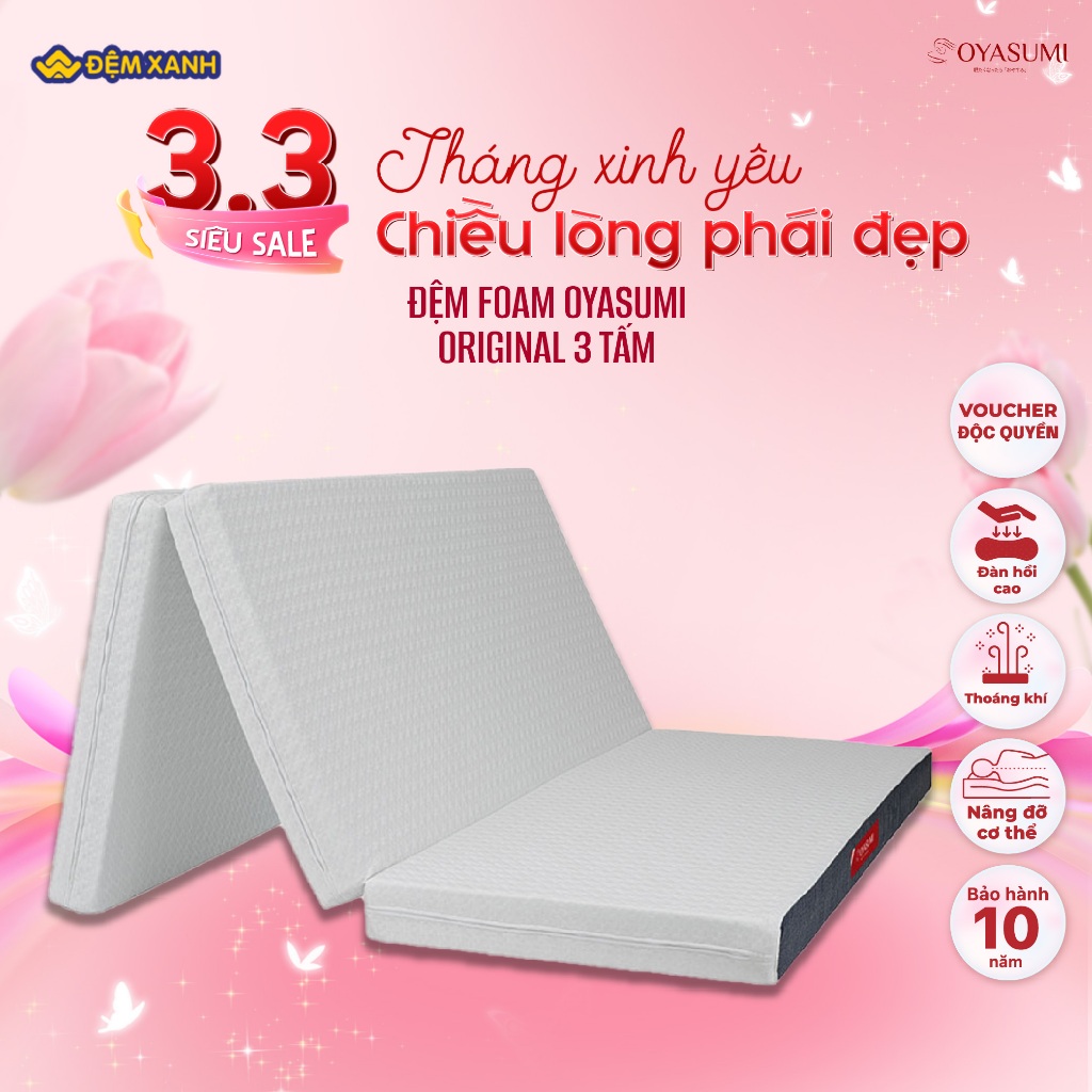 Đệm Foam Nhật Bản Oyasumi Original 3 Tấm (Tiêu Chuẩn)