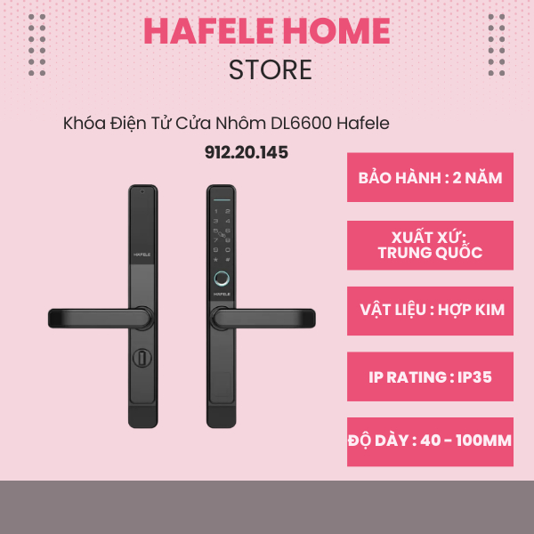 Khóa Điện Tử Hafele DL6600 912.20.145 – Chống Sao Chép Mật Khẩu – Dành Cho Cửa Nhôm
