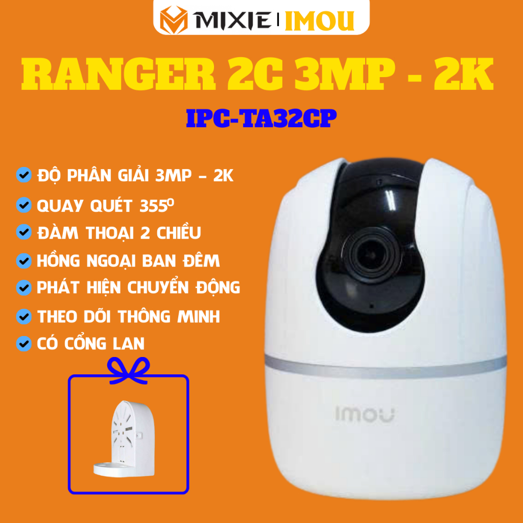 ( TẶNG CHÂN ĐẾ) Camera Imou Ranger 2C - 3MP - TA32CP I Đàm thoại 2 chiều I Phát hiện con người I Xoa