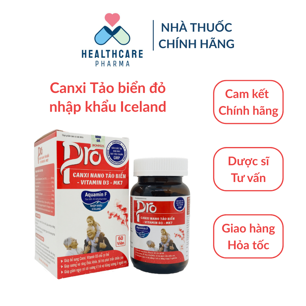 PRO CANXI NANO TẢO BIỂN D3 MK7 CANXI HỮU CƠ - Viên Uống Bổ Sung Canxi, Hỗ Trợ Tăng Chiều Cao, Giúp X
