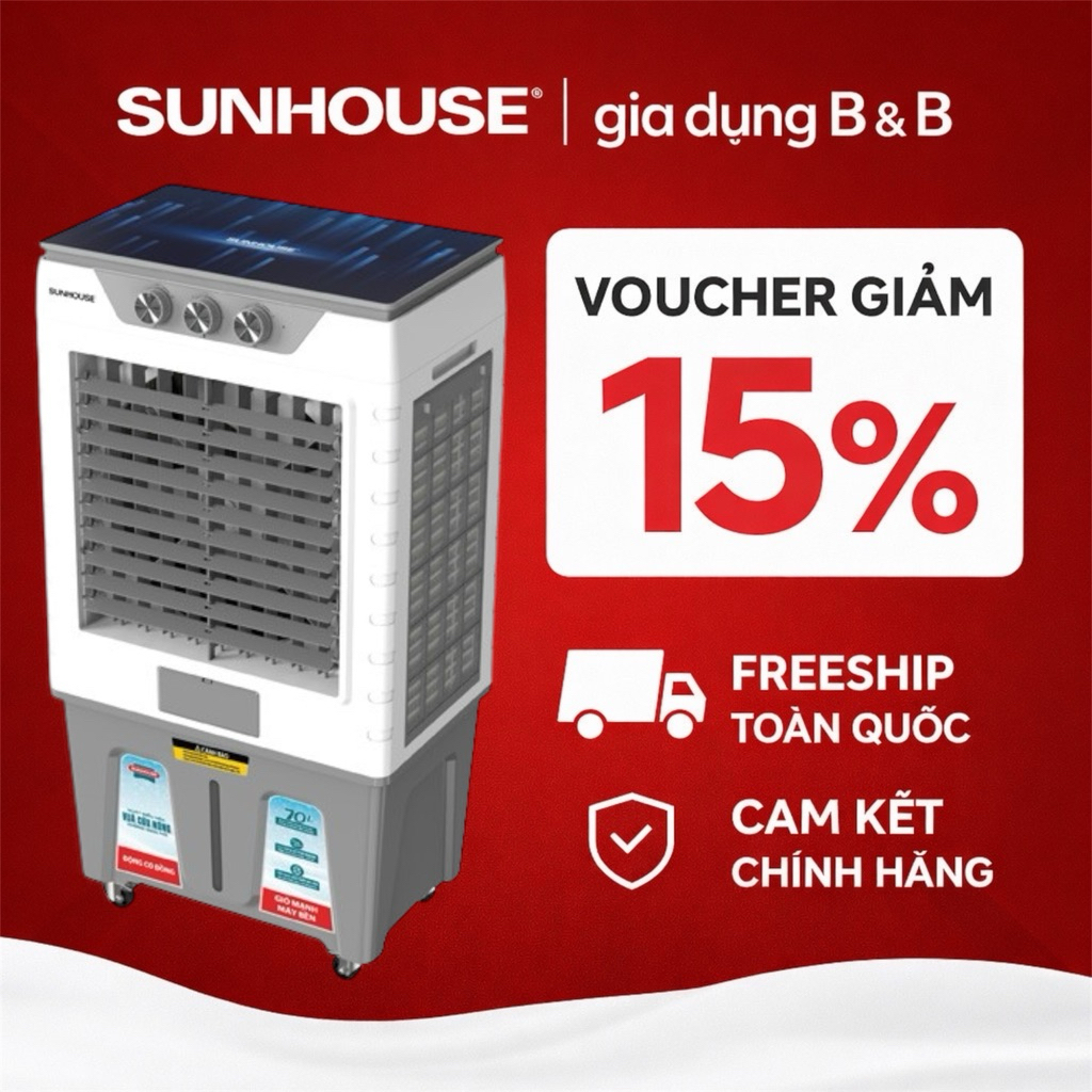 Quạt điều hòa SUNHOUSE SHD7777 – 200W | Bình nước 50L | Làm mát 30–40m²