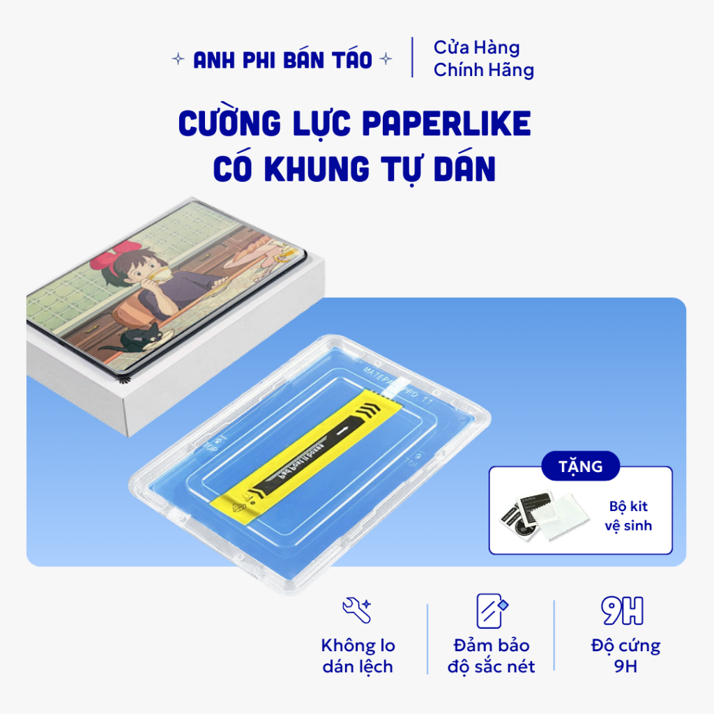 Kính Cường Lực Anh Phi Auto Paperlike, Anh Phi Bán Táo , Có Khung Tự Dán, Viết Như Giấy, Chống Vỡ - 