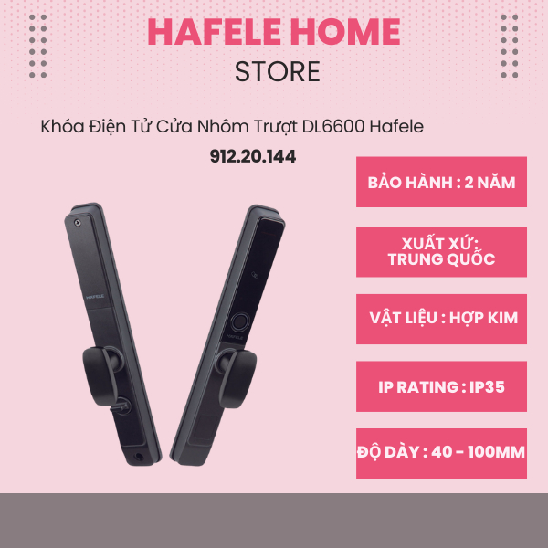 Khóa Điện Tử Hafele DL6600 912.20.144 – Hợp Kim Nhôm – Phiên Bản Dành Cho Cửa Trượt