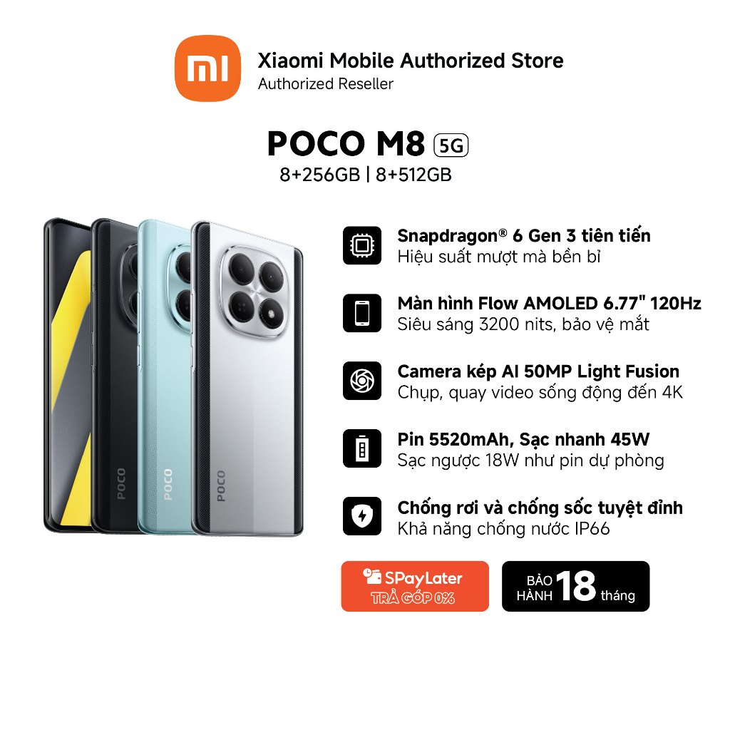 [VOUCHER 250K] Điện thoại POCO M8 5G (8+256GB | 8+512GB) | Màn Flow AMOLED 6.77" 120Hz | Snapdragon 6Gen3 | Camera 50MP | BigBuy360 - bigbuy360.vn
