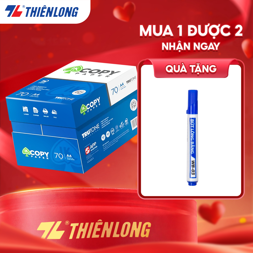 Combo 5 ream Giấy in A4 photo Thiên Long IK Copy 70 gsm đều màu, độ dày cao, giấy cứng chất lượng tốt (2500 tờ/ thùng)