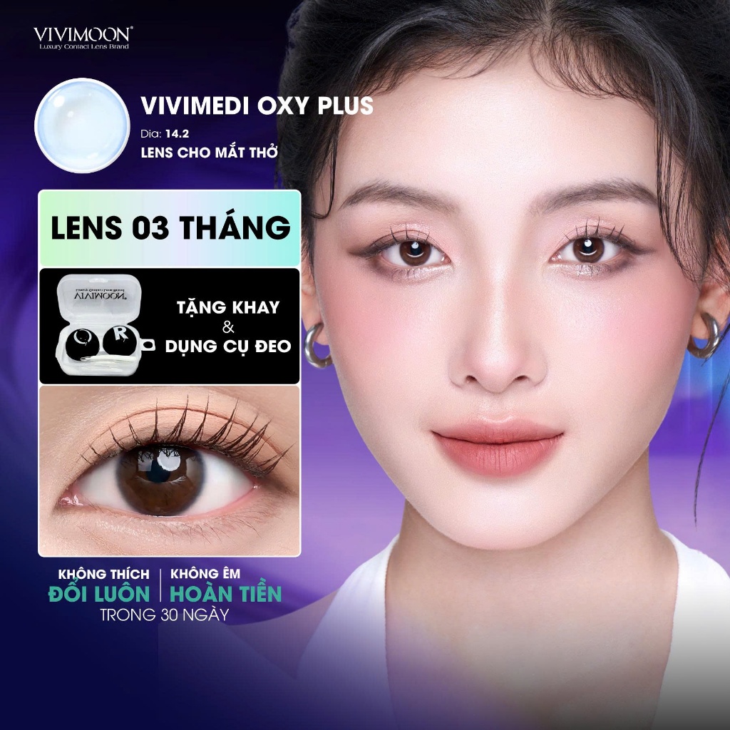 VIVIMOON lens cận trong suốt 3 tháng kính áp tròng cho mắt thở từ 0 - 8 độ