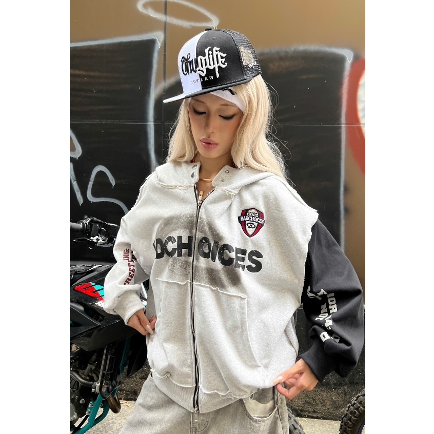 Bad Choices | Áo Hoodie Zip ERROR nỉ chân cua thêu logo phối tay form boxy | BigBuy360 - bigbuy360.vn