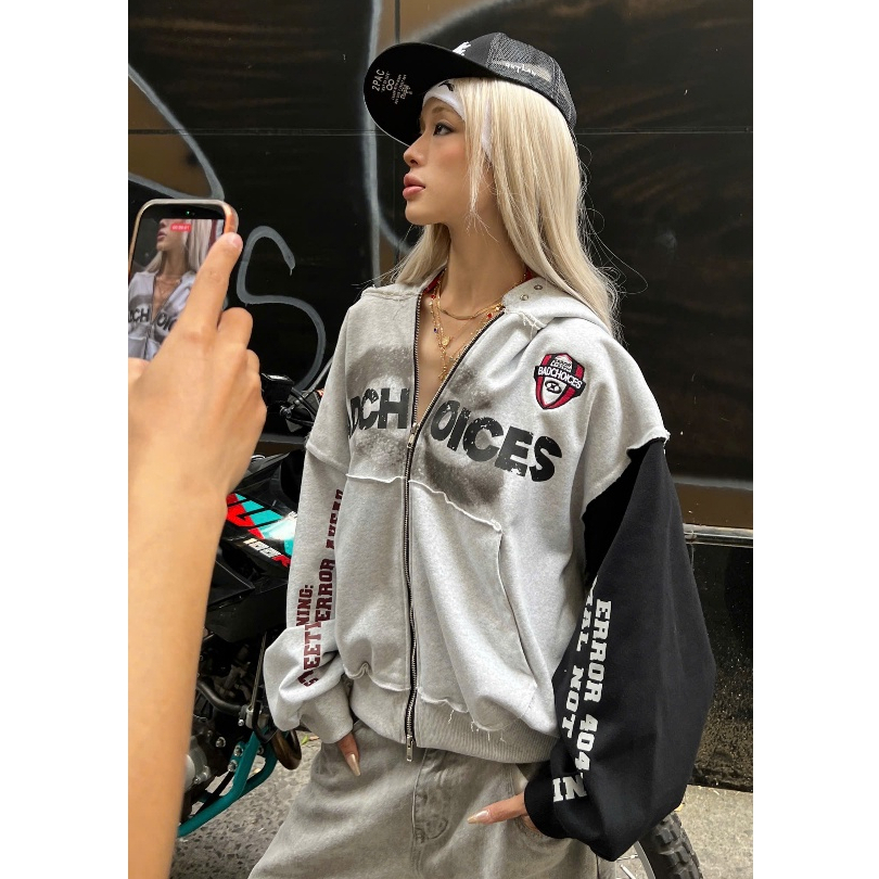 Bad Choices | Áo Hoodie Zip ERROR nỉ chân cua thêu logo phối tay form boxy | BigBuy360 - bigbuy360.vn