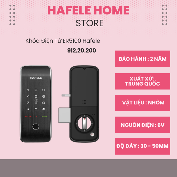 Khóa Điện Tử Hafele ER5100 912.20.200 – Tích Hợp Chống Sốc Điện – Kết Nối App Thông Minh