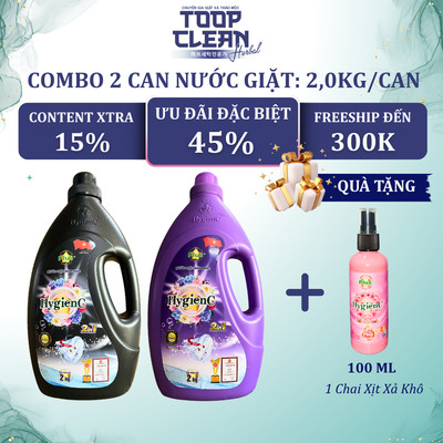 [Chính Hãng] Combo 2 Can Nước Giặt Đậm Đặc HygienC Plus 2.0 Kg/Can Hương Nước Hoa - Sản Xuất Tại Việt Nam