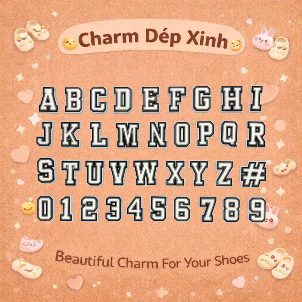 Charm Chữ Cái Gắn Dép - Phụ Kiện Trang Trí Cá Tính Nhẹ,Bền,Dễ Gắn - Charm Dép Xinh