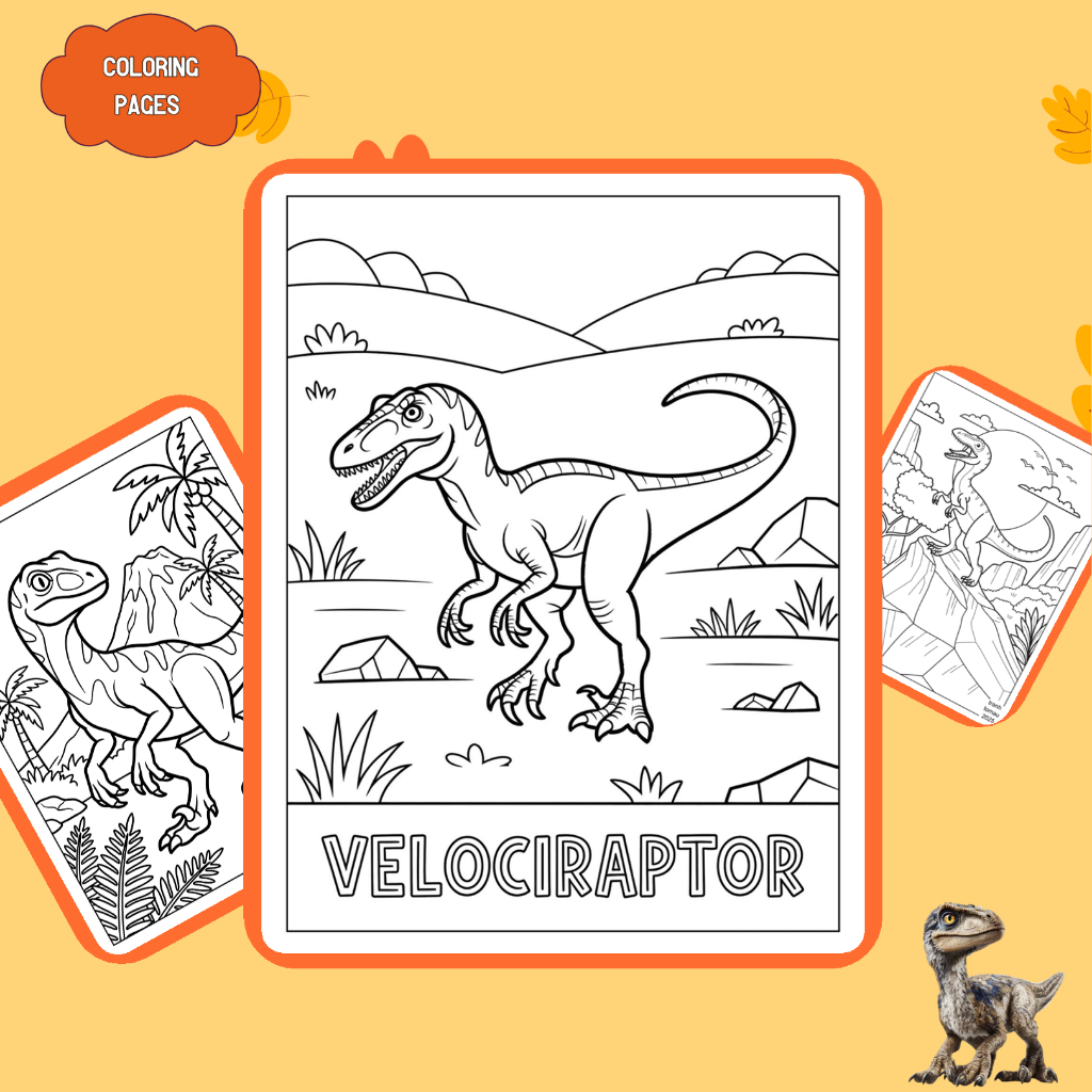 Bộ 50/25/10 tờ tranh tô màu, tranh tập tô cho bé, hình khủng long Velociraptor, giấy A4, A5 dày 160g