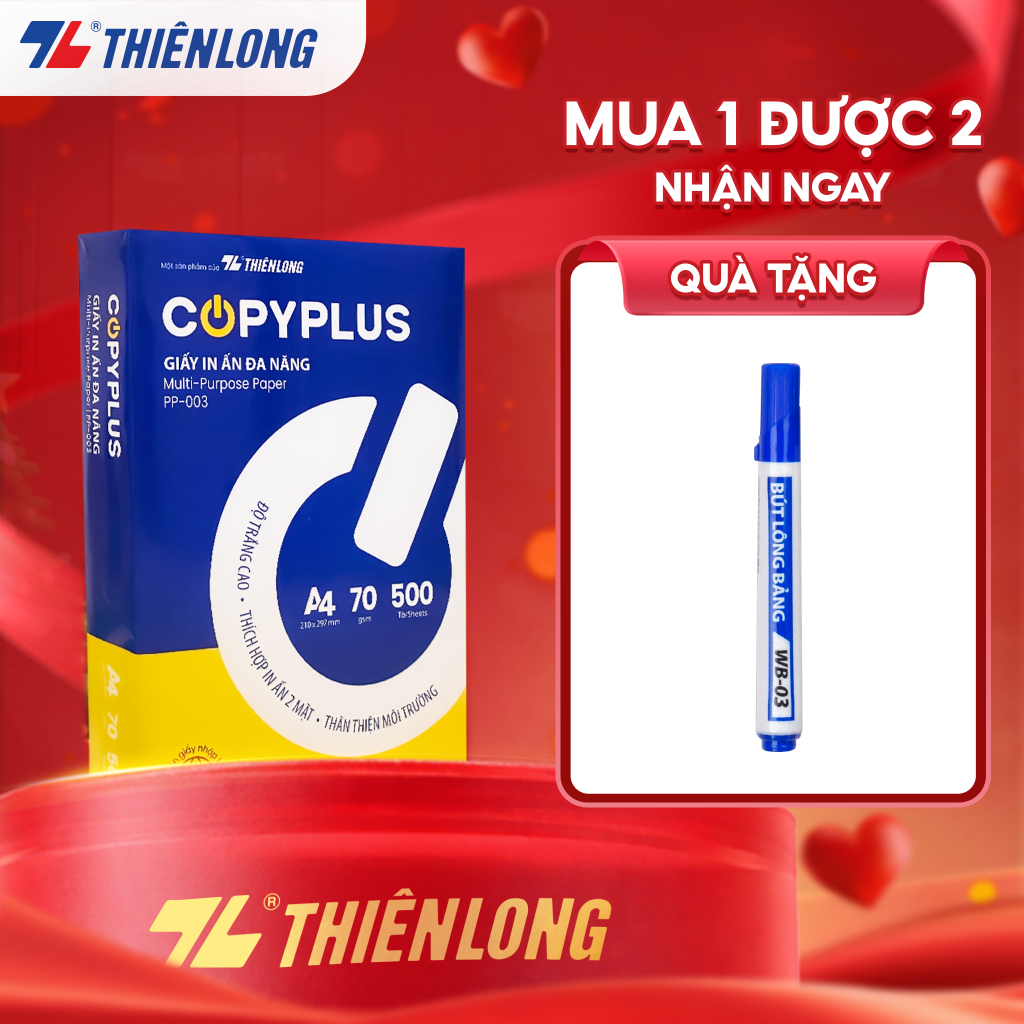 Combo 5/10 thùng Giấy in A4 70 gsm Thiên Long Copy Plus PP-003 (500 tờ/ Ream) - Chất lượng cao, hợp 