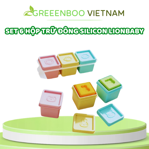 Set 6 hộp trữ đông ăn dặm silicon Lionbaby kèm khay trữ đông đồ ăn dặm cho bé, Khay trữ đông đồ ăn d