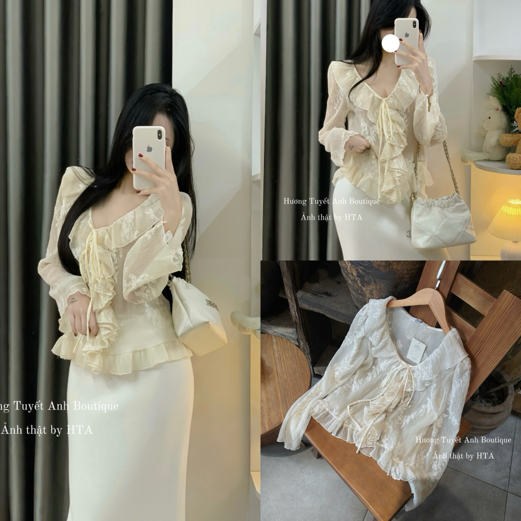 | Hta.boutique | Áo ren bèo thêu hoa tiểu thư cổ V bèo cổ sang chảnh , nhẹ nhàng