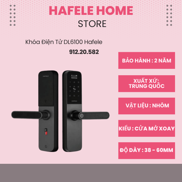 Khóa Điện Tử Hafele DL6100 912.20.582 – Thân Khóa Thép Không Gỉ – Thiết Kế Hiện Đại Chuẩn Đức