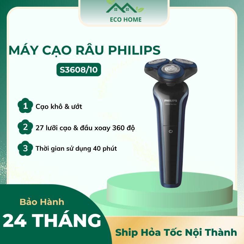 Máy Cạo Râu Philips S3608/10 - Hàng Chính Hãng - Lưỡi Cạo Sắc Bén - Bảo Hành 24 Tháng