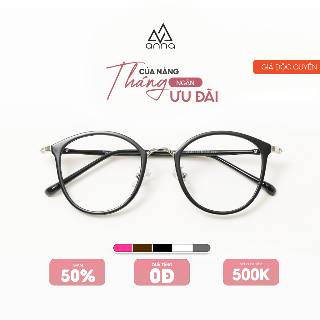 Gọng kính mắt thời trang ANNA nam nữ dáng tròn chất liệu kim loại cao cấp 2053