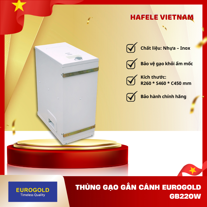 Thùng Gạo Gắn Cánh Eurogold GB220W – Bảo Vệ Gạo Khỏi Ẩm Mốc, Côn Trùng – FEM