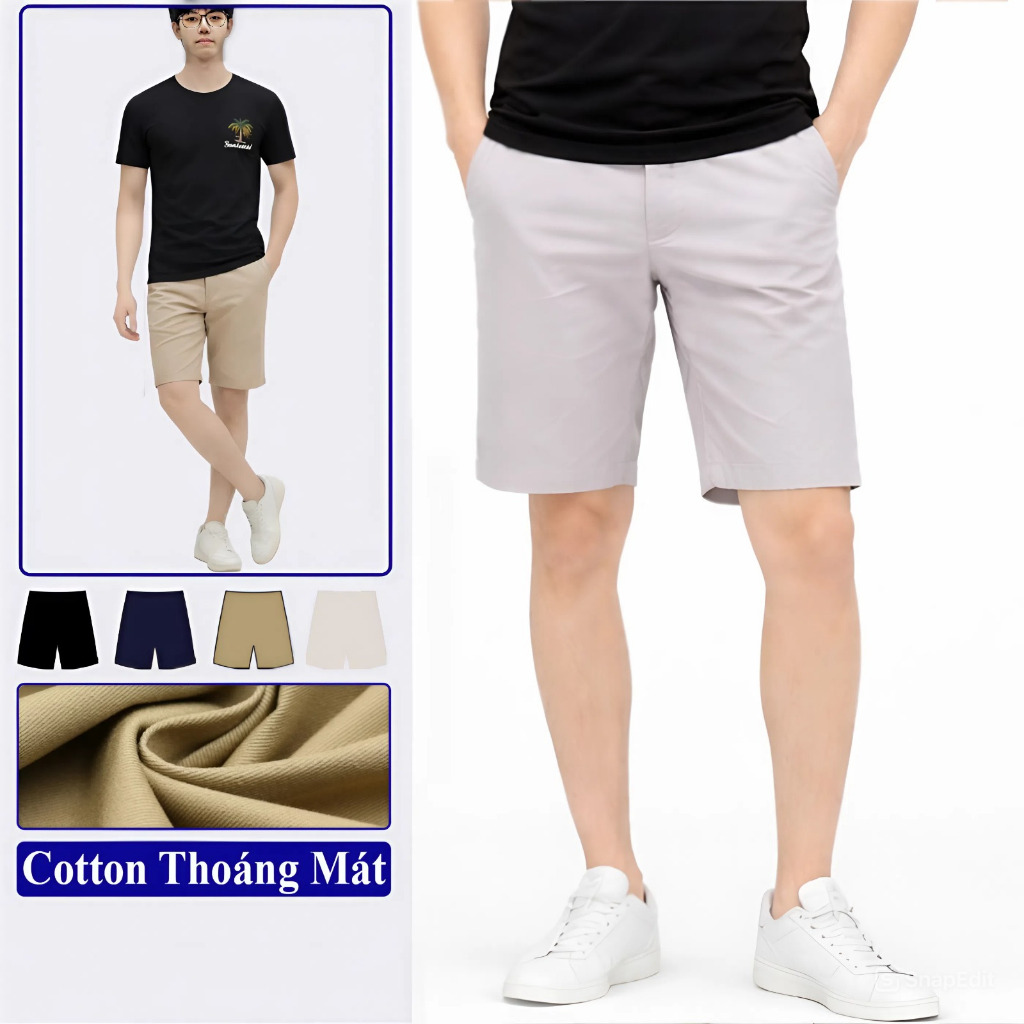 Quần Short Kaki Nam Vicenzo Vải Kaki Cotton Mềm Mịn Sau Khi Giặt. Quần Đùi Sooc Nam Kaki Phong Cách Trẻ Trung