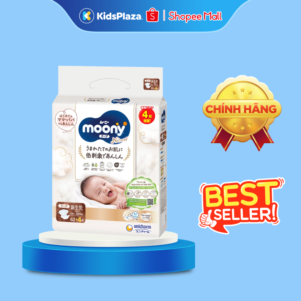 Tã dán Moony Natural mỏng nhẹ, thấm hút tốt đủ size cho bé