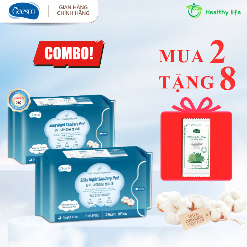 [Combo 2/3/5 Gói] Băng Vệ Sinh Ban Đêm Geesoo Có Cánh 29cm  – Siêu Thấm Hút, Chống Tràn Hiệu Quả