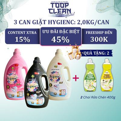 Combo 3 Can Nước Giặt Đậm Đặc HygienC Plus 2.0 Kg/Can  - Hương Nước Hoa, Sạch Vết Bẩn, Hàng Chính Hãng