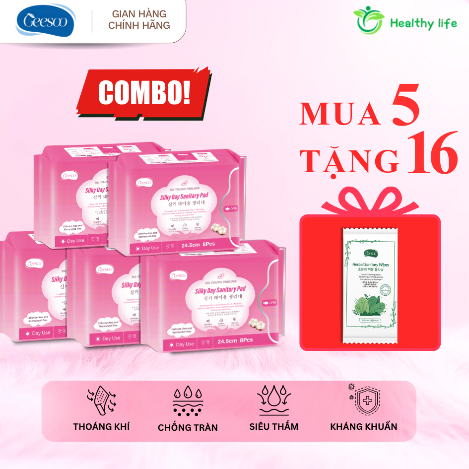 [Combo 2/3/5]Geesoo 24.5cm | Băng vệ sinh hằng ngày siêu mỏng – Thoáng khí – Thấm hút tốt – Không bí