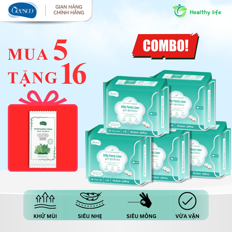 Băng Vệ Sinh Hằng Ngày Geesoo | 22 miếng Siêu mỏng nhẹ, Siêu thấm，khô thoáng | Không Huỳnh Quang