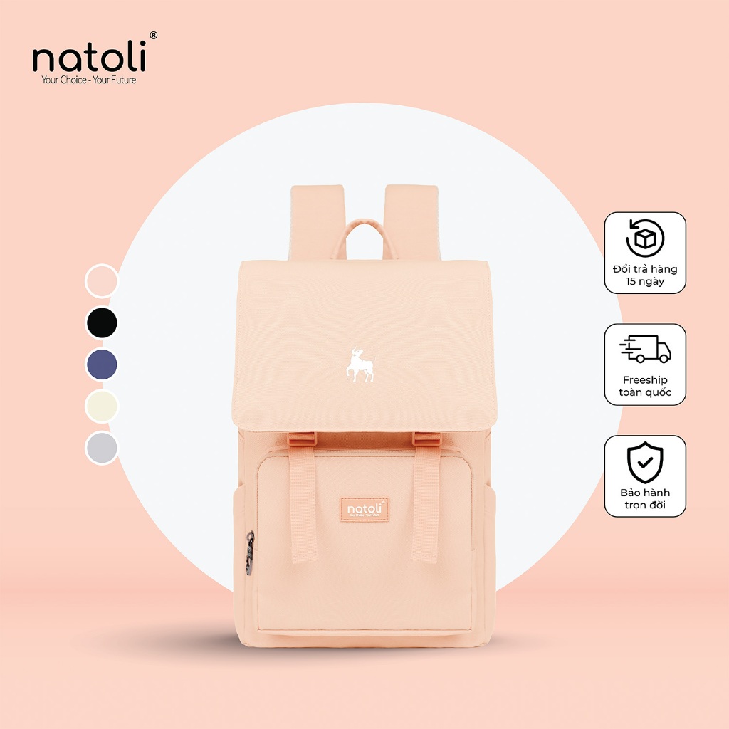 Balo laptop nữ NATOLI nhiều ngăn, đựng laptop, đi học chống nước cao cấp - BST Modern Flap Backpack B23