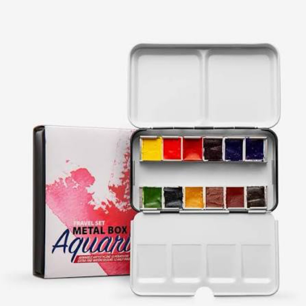 Set travel màu nước Aquarius Roman Szmal 12 pan hộp sắt