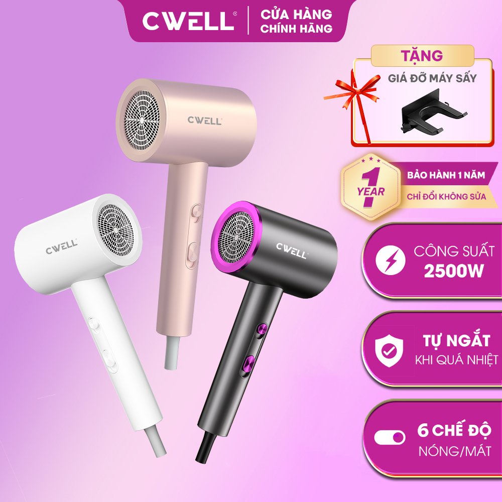 Máy sấy tóc CWELL C10HD công suất lớn 2500W, 6 chế độ sấy kép đa năng, thiết kế thời trang hiện đại