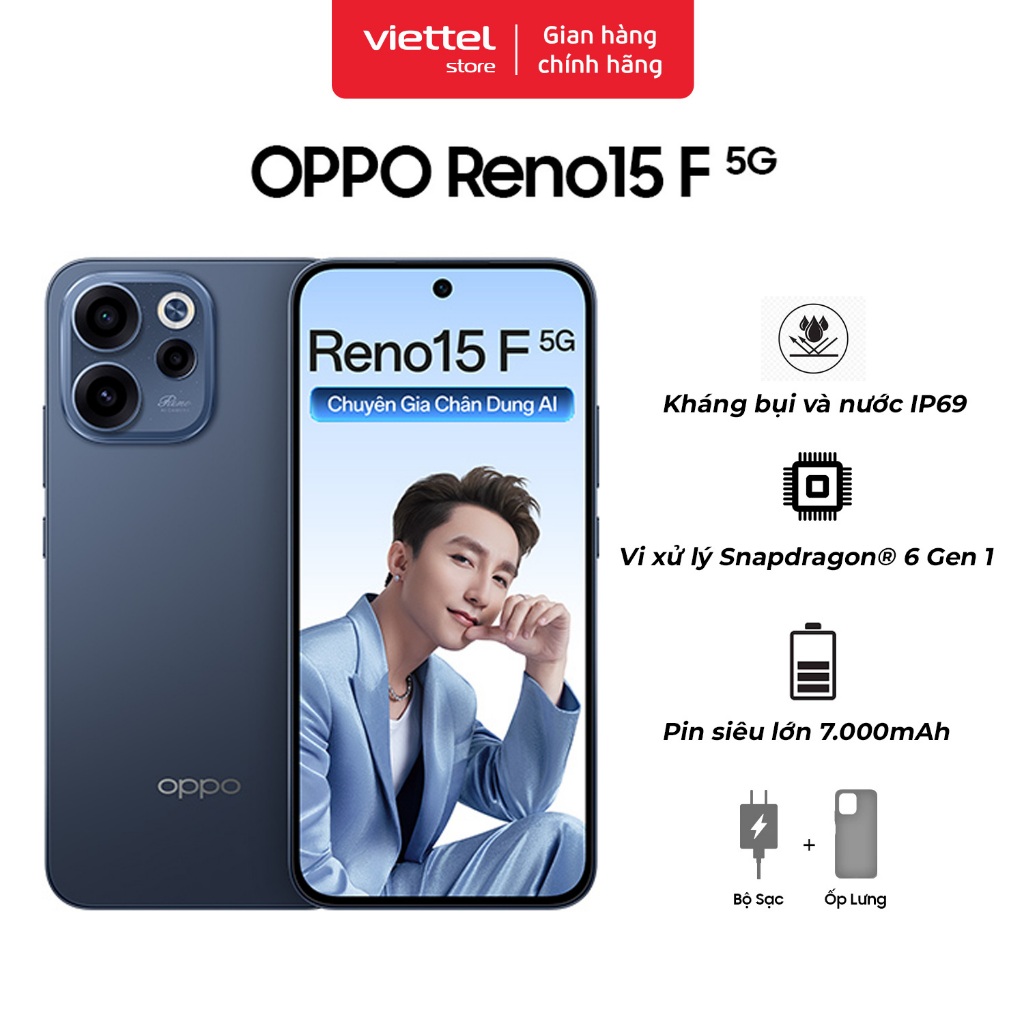 Điện thoại OPPO Reno15F 5G 8GB + 256GB | Kháng bụi và nước IP69 | Siêu Camera AI | Pin 7000mAh | BigBuy360 - bigbuy360.vn