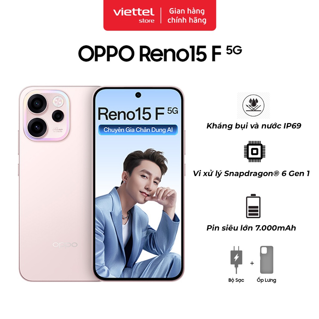 Điện thoại OPPO Reno15F 5G 8GB + 256GB | Kháng bụi và nước IP69 | Siêu Camera AI | Pin 7000mAh | BigBuy360 - bigbuy360.vn
