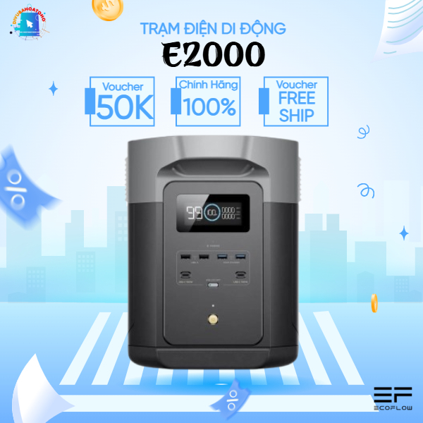 Trạm Sạc Điện Ecoflow E2000 - Sạc Tích Điện Thông Minh, Dung Lượng Lưu Trữ 2048Wh