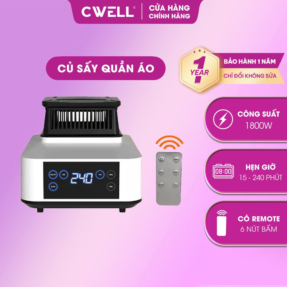 Củ sấy quần áo rời CWELL, củ sấy màn hình cảm ứng công nghệ khử khuẩn ion, công suất cao 1500-2000W