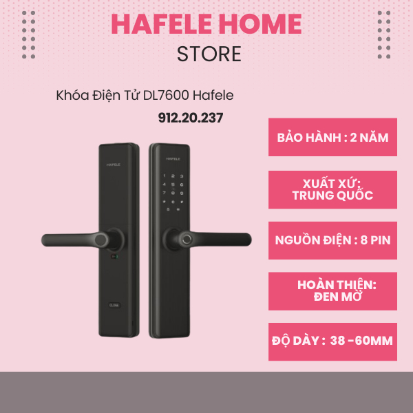 Khóa Điện Tử Hafele DL7600 912.20.237 – Xác Thực Kép Thông Minh – Chống Sao Chép Mật Khẩu