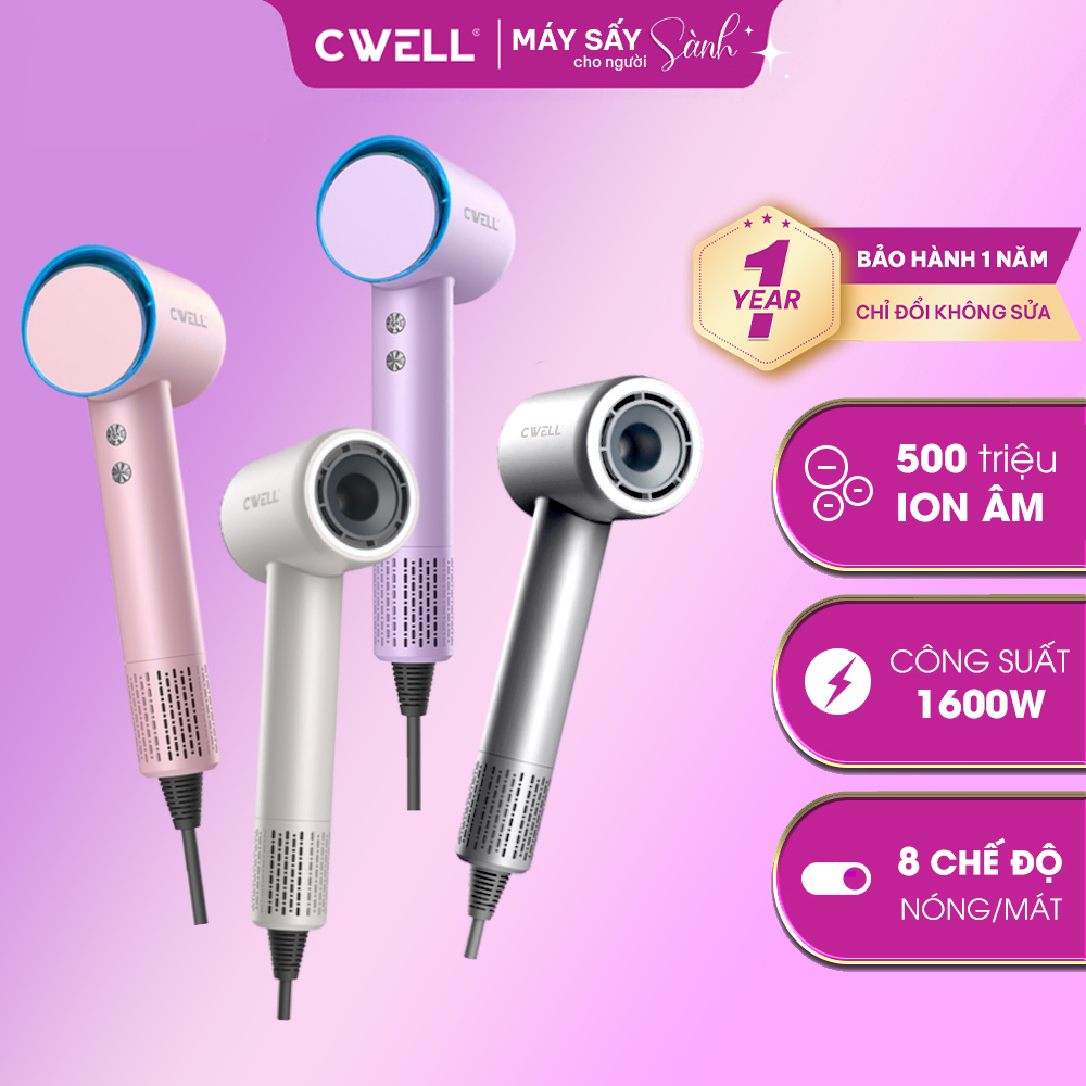 Máy sấy tóc ion âm hiệu suất cao CWELL C20, công suất 1600W, 8 chế độ sấy khô nhanh, bảo vệ tóc