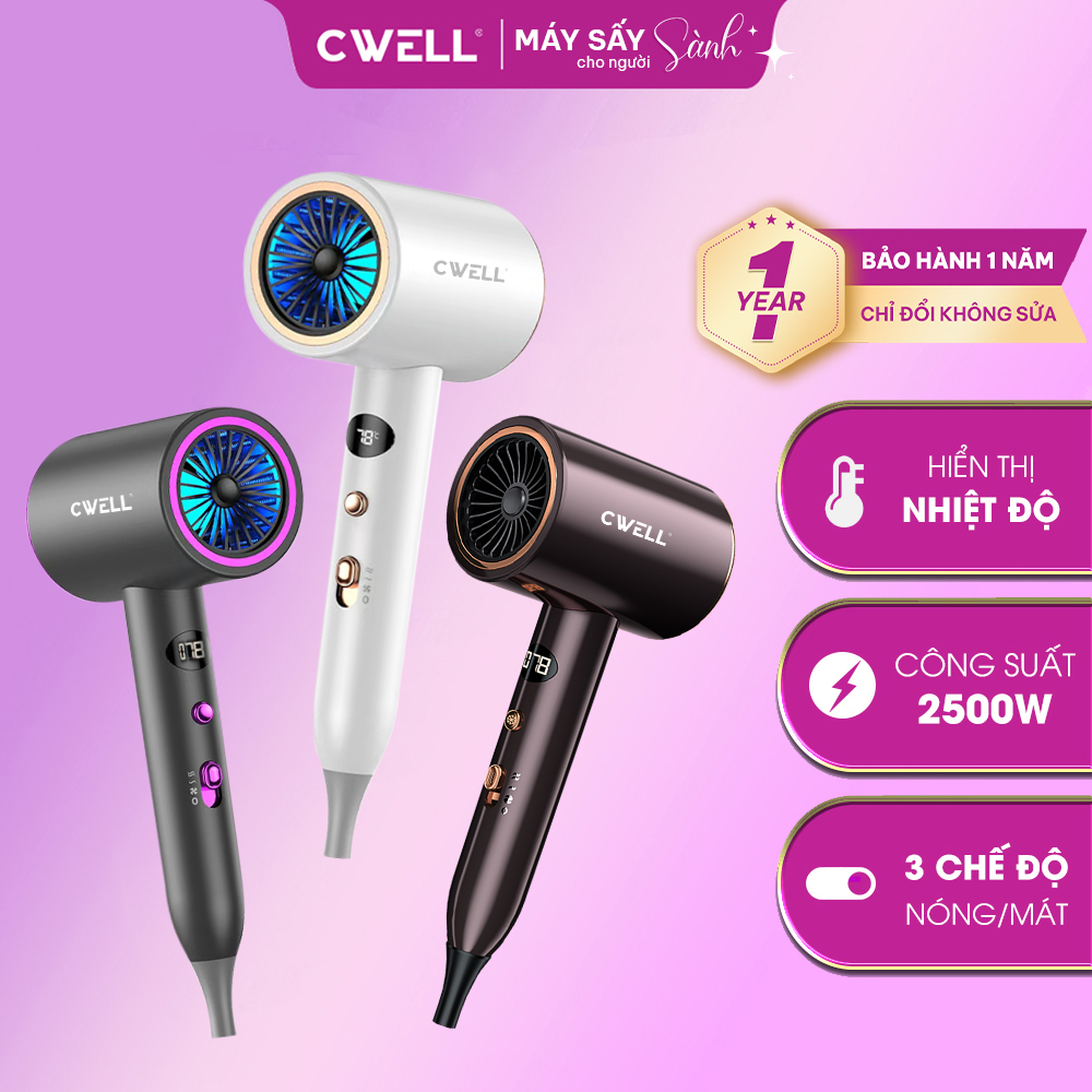 Máy sấy tóc CWell C08HD công suất cao 2500W, có màn hình Led hiển thị nhiệt độ, tạo kiểu nhanh chóng