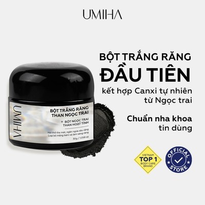 Bột trắng răng than Ngọc Trai UMIHA (30g) - Trắng răng với bột trắng răng thành phần Than hoạt tính, Canxi, Bột than tre