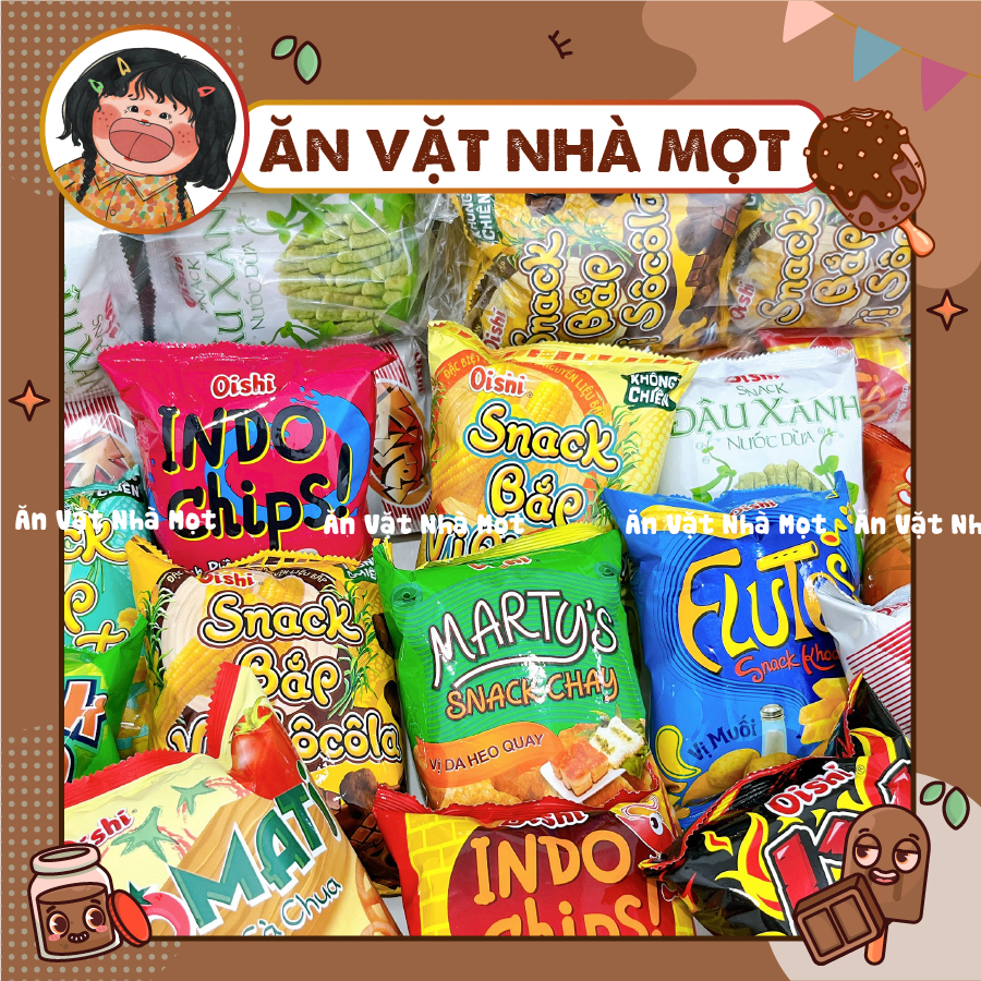 [BỊCH 10 GÓI 12G] Bim Bim Oishi chính hãng nhiều vị lựa chọn, đồ ăn vặt