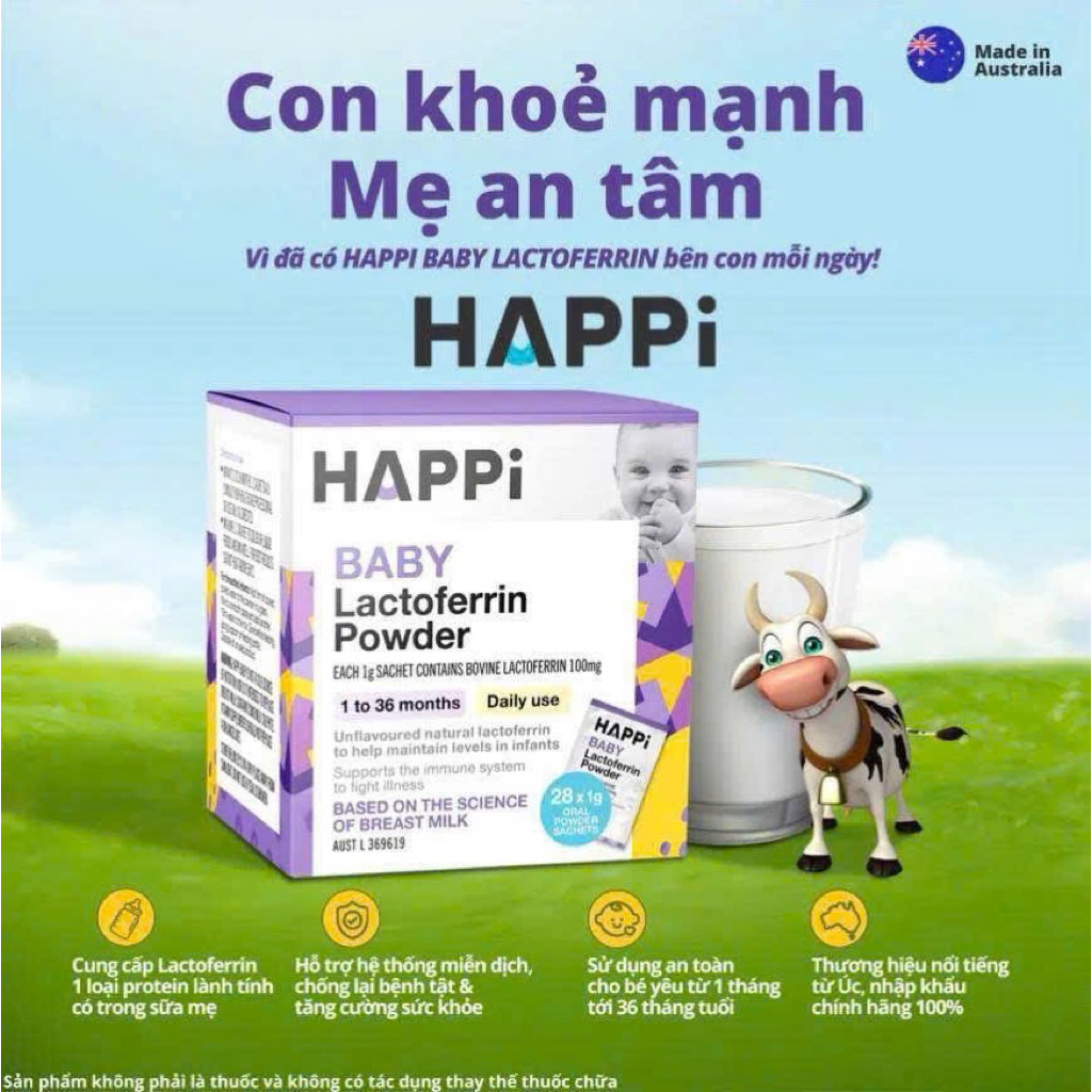 Men Happi Baby Lactoferrin Power hộp 28 gói - Hàng Úc