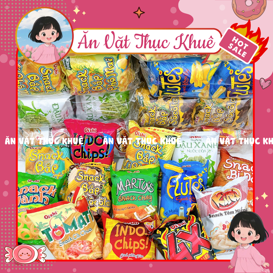 [BỊCH 10 GÓI 12G] Bim Bim Oishi chính hãng nhiều vị lựa chọn, đồ ăn vặt