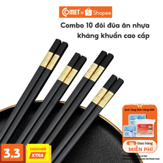 Hộp 10 Đôi Đũa Ăn Nhựa Mạ Vàng Chịu Nhiệt Kháng Khuẩn Chống Ẩm Mốc An Toàn Cho Sức Khỏe Chống Trượt