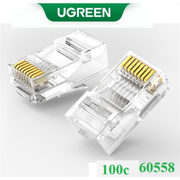 Hạt Mạng RJ45 Cat6/Cat6e Ugreen 60558 - Chân Mạ Vàng 24K Cao Cấp, Tốc Độ 1Gbps