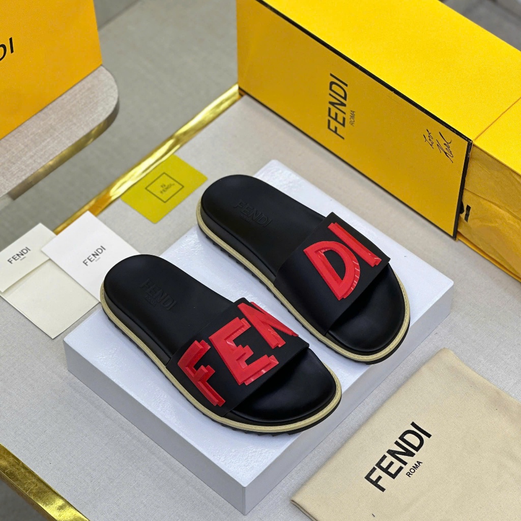 Dép Quai Ngang Fendi Logo Đỏ Đen Cao Cấp