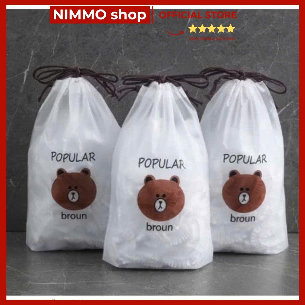 Màng Bọc Thực Phẩm, Đồ Ăn Có Chun Co Giãn (Set 100 chiếc) Hình Gấu Bảo Quản Thức Ăn, Thực Phẩm