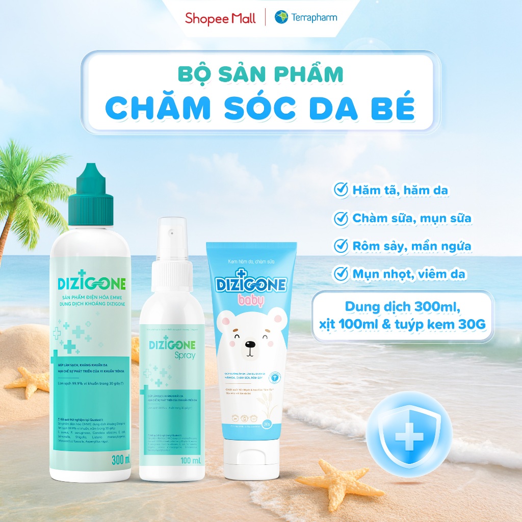 [COMBO] Dung dịch DIZIGONE 300ml & Xịt DIZIGONE 100ml & Kem DIZIGONE Baby 30g: Chăm sóc da bé hăm tã