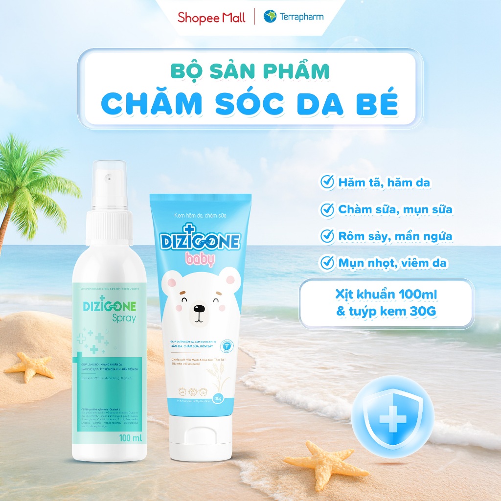 [COMBO] Xịt kháng khuẩn DIZIGONE 100ml & Kem DIZIGONE Baby 30g - Chăm sóc da bé hăm tã, chàm sữa, mẩ